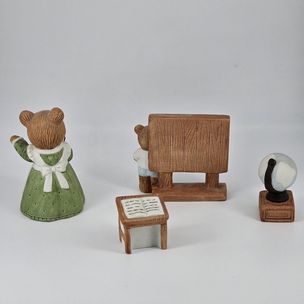 Homco 1409 School Bears Teacher Student Set Of 4 Vintage Home Decor 90s - Picture 2 of 3